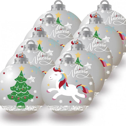 Bolas de unicornio árbol de navidad 6cm Paquete de 10 plata