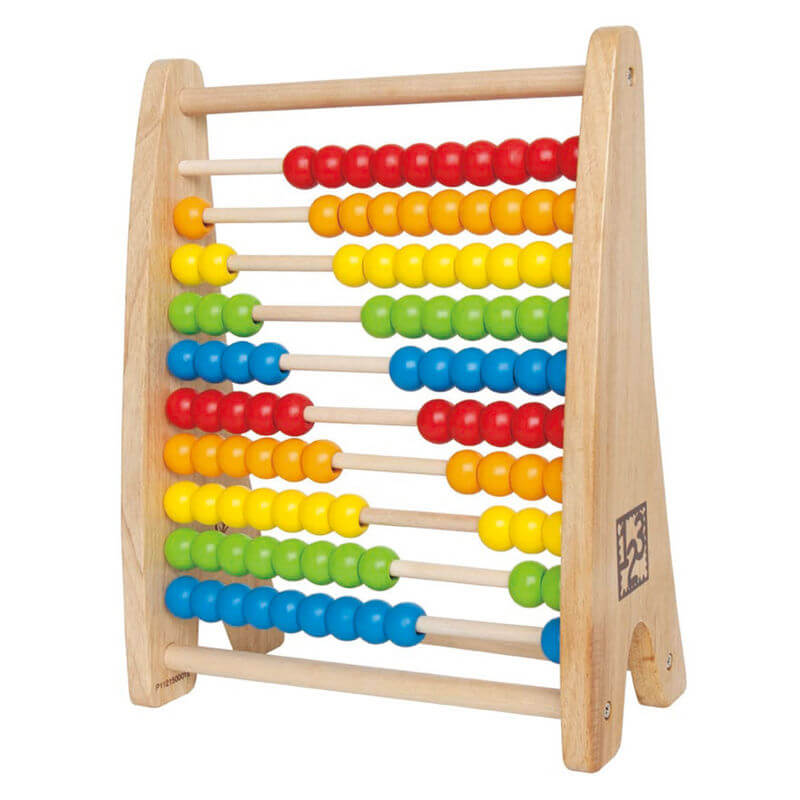 baco de madera con bolas de arco iris